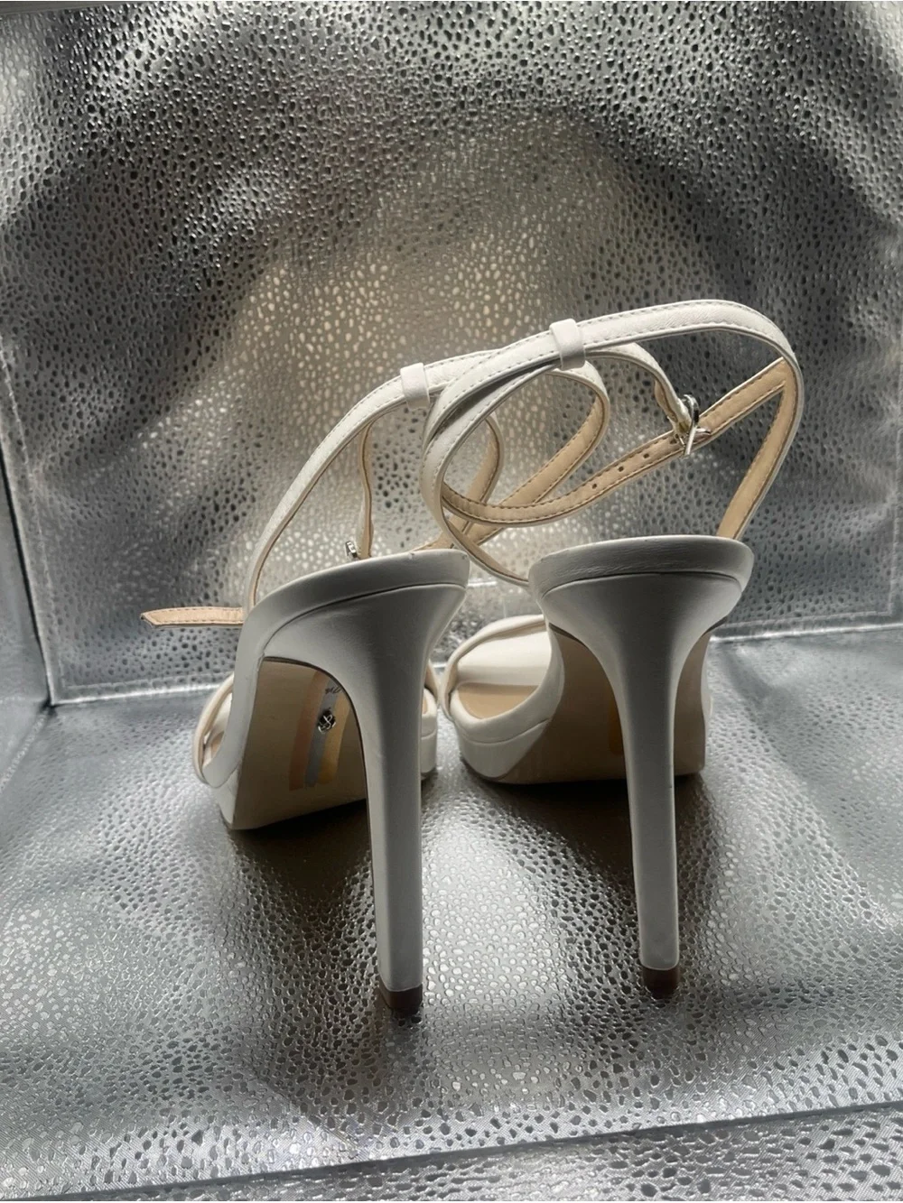 Sam Edelman White Ankle-Strap Stiletto Sandals
